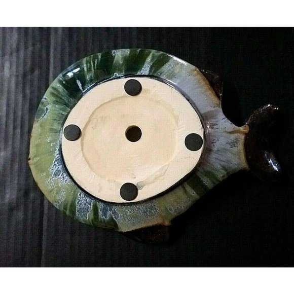 Candleholder Plate 8" Fish Shape Pillar Candle Holder Ceramic Coastal Nautical - Picture 6 of 6